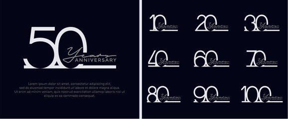 set of anniversary logo white color on brown background for celebration moment - obrazy, fototapety, plakaty
