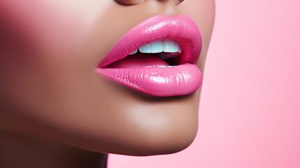 portrait of african girl with lightly pink lipstick send kiss isolated over pink background 