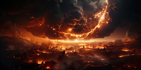 An intense scene of a burning earth with swirling clouds of fire