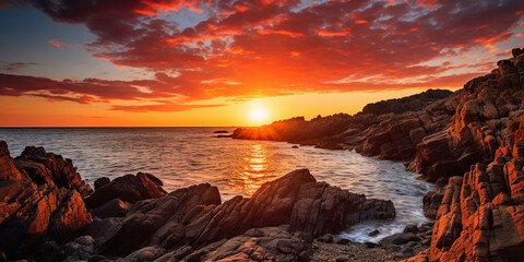 Stunning sunset casting its hues over rugged rocks
