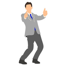 両手でサムズアップするスーツ姿の若い男性ビジネスマン