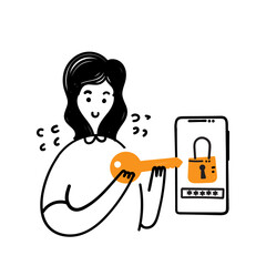 hand drawn doodle person Open the locked device screen with the key