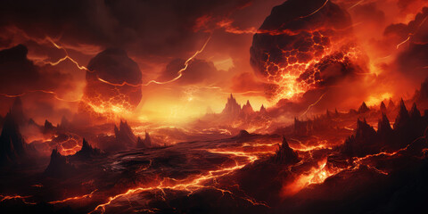 An intense scene of a burning earth with swirling clouds of fire