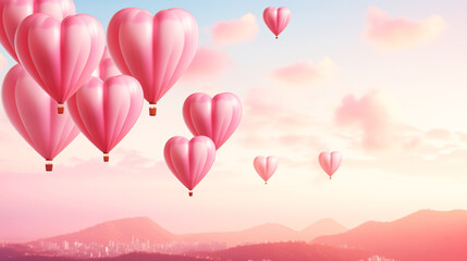 Hot air balloons in the sky. Valentine's day concept. 