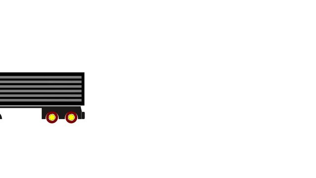 Animation of loading goods into a container truck using a forklift on a white background.