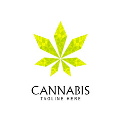Obraz premium Modern geometric hemp cannabis marijuana logo icon vector template, with low poly style design