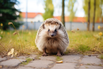 Hedgehog walking in the yard