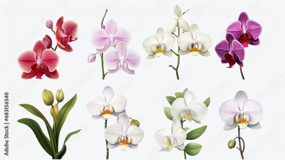 Sticker orchid flower set tropical plants, orchid floral watercolor illustration, botanical painting, greeti - Stickers