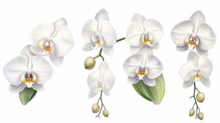 Naklejka na ściany i meble Orchid flower set Tropical plants, orchid floral watercolor illustration, botanical painting, greeting card frame border flowers, orchids, and leaves for wedding stationery, background, postcard, etc