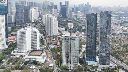 Fototapeta na wymiar Aerial panoramic cityscape view of Jakarta. 