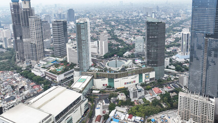 Aerial panoramic cityscape view of Jakarta. 
