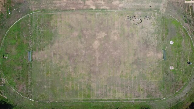 Aerial view of the Murakata Barabai sports stadium located in Mandingin sub-district, athlete training ground, football field