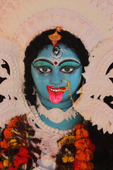 potrait of hindu goddess kali, beautiful maa kali idol during kali pujo festival in west bengal....
