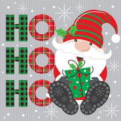 christmas card with cute gnome and ho ho ho