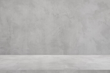 The counter cement shelf displays products gray Backdrops and backgrounds inside a blank studio...