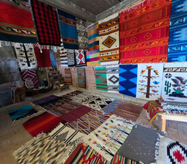 Mexican rugs made of sheep wool on a traditional workshop, oaxaca handcraft