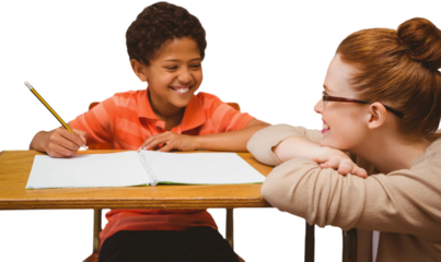 Digital png photo of divers female teacher and schoolboy on transparent background