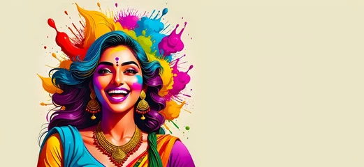 Foto op Aluminium Beautiful illustration lady with a background of color splash representing Holi festival © Sanjay