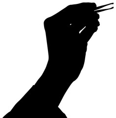 Digital png silhouette image of hand holding tweezers on transparent background - obrazy, fototapety, plakaty
