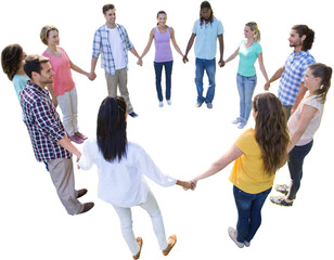 Digital png photo of diverse male and female friends holding hands on transparent background