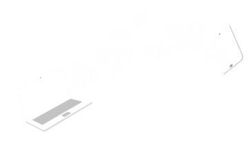 Digital png illustration of laptop and tablet with business icons on transparent background