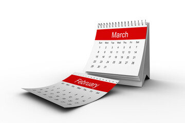 Digital png illustration of calendar with february and march cards on transparent background