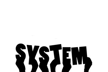 Digital png illustration of hands and system text on transparent background