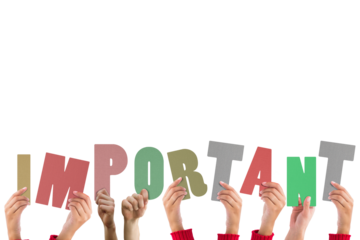 Digital png illustration of hands and important text on transparent background