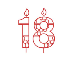 Digital png illustration of red 18 number with flames on transparent background