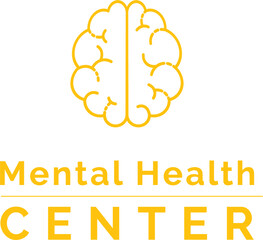 Digital png illustration of yellow brain and mental health center text on transparent background