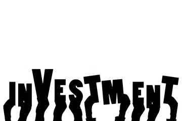 Digital png illustration of hands and investment text on transparent background
