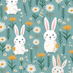 Cute and adorable rabbit pattern on pastel color background