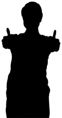 Digital png silhouette of woman with short hair showing thumbs up on transparent background