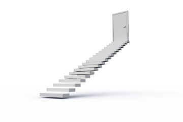 Digital png illustration of white stairs and door on transparent background