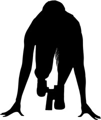 Digital png silhouette of male runner ready to start on transparent background