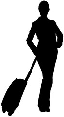 Digital png silhouette of woman standing with suitcase on transparent background