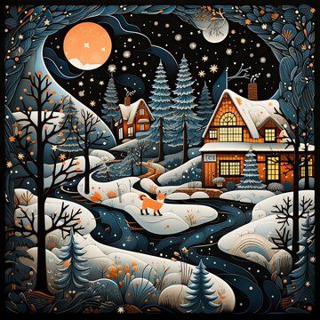 A winter nature scene with animals such as bears wolves an ,Winter Graphics, Winter Graphics image idea, Illustration