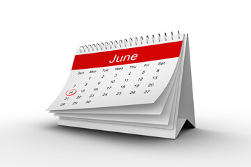 Digital png illustration of calendar with june month and 14th day marked on transparent background