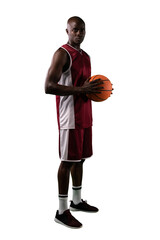 Digital png photo of focused african american basketball player with ball on transparent background
