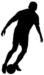 Digital png silhouette of male football player with ball on transparent background