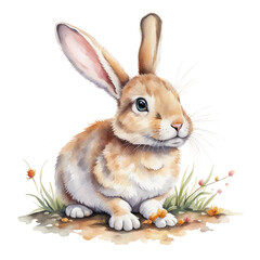 Fototapeta premium A cute rabbit in watercolor style, transparent background