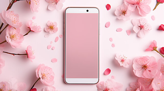floral background with mobile phone
