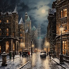Fototapeta premium winter in the city ,Winter Graphics, Winter Graphics image idea, Illustration