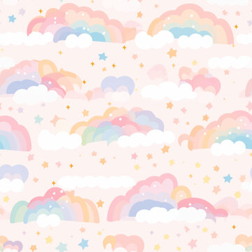 pattern with rainbow and clouds