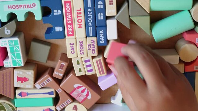 tidy up the messy colorful wooden cube children's toys