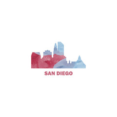 San Diego city US watercolor cityscape skyline panorama vector flat modern logo icon. USA, California state of America emblem with landmarks and building silhouettes. Isolated graphic - obrazy, fototapety, plakaty