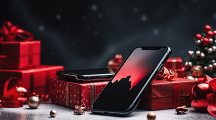 christmas design backdrop with mobile phone