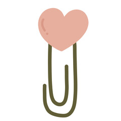 Heart Paper Clip cartoon image of paper clips, rivets and buttons for paper. Bright educational elements for your design. The concept of study and work.
