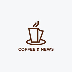 Coffee Cup and NEWS , book Library logo design vector