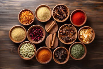 set of various spices, a collection of seasonings from turmeric, paprika and other herbs to enhance the taste and healthy organic food
